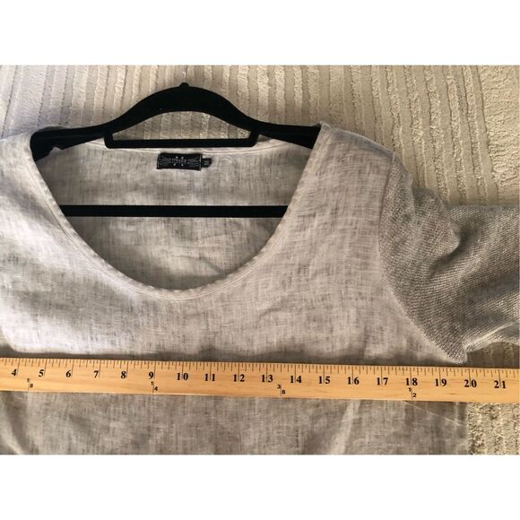 “Muza Poland Linen Dress – Gray, Short Sleeve, Artistic Knit Details (M - Picture 11 of 14